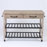 Luxen Home Two Drawer Wood Kitchen Cart with Metal Rack Open Storage
