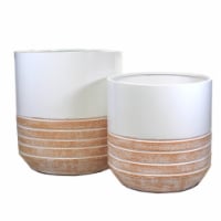 Home Decor White & Terracotta Stripe Planters Metal Enamel Indoor Cb173709
