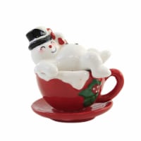 Tabletop Snowman In Cup Salt/Pepper Dolomite Christmas Hot Chocolate Mx180545