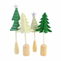 Christmas Felt Holiday Set Of 4 Trees Felt Wood Base Mx180828