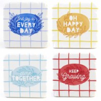 Tabletop Colorful Check Pattern W/Text Resin Set Of Four Cb176127