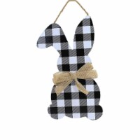 Easter Plaid Bunny Wall Plaque Mdf Black White Ea14235