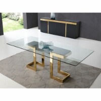 Rectangle Dining Table, 12mm clear tempered glass top, polished gold stainless steel base