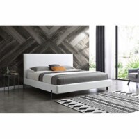 King Bed Fully Upholstered White faux leather Wood Grain Cold Rolled Steel Legs