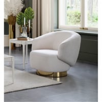Erzin Accent Chair, White Feathered Fabric, Polished Gold Legs