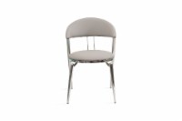 Geneva Dining Chair, Platinum Grey Faux Leather, Polished Stainless Steel Legs