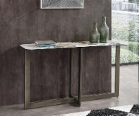 Nola Console, 6mm Glass + 6mm Ceramic White, Black & Gold Marbolized Top, Bronze Brushed M