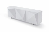 Geneva Buffet, High Gloss White, Matte White Inside, Polished Stainless Steel Legs