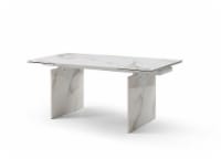 Georgia Extendable Dining Table, Kass Gold Ceramic Top, White Powder-Coated Metal Legs