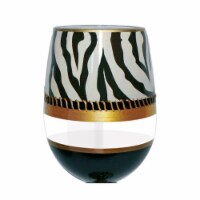 95 & Sunny SLDECOZEBRA 18 oz Deco Zebra Bottoms Up Stemless Wine Glass