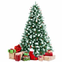 7ft Unlit Hinged Artificial Christmas Tree w/ Snow Flocked Tips and Red Berries