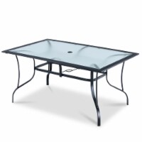 Costway 60''x 38'' Patio Dining Table Glass Top Rectangular Deck W/Umbrella Hole