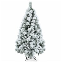 Costway 5ft Snow Flocked Hinged Artificial Slim Christmas Tree with Pine Needles