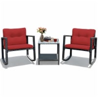 Costway 3PCS Patio Rattan Furniture Set Rocking Chairs Cushioned Sofa Black