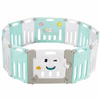 Costway 14-Panel Foldable Baby Playpen Kids Activity Centre Lock Door Rubber Bases