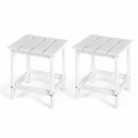 Costway 2 PCS Patio 15'' End Side Coffee Table Square Wooden Slat Deck White\Black\Gray White