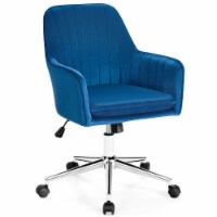 Costway Velvet Accent Office Armchair Adjustable Swivel Removable Cushion Blue