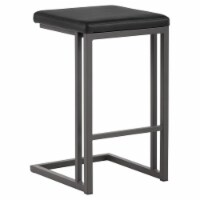 Sunpan Boone 26  Faux Leather Counter Stool in Black-Dark Gray (Set of 2)