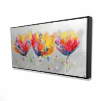 FOUR COLORED FLOWERS ON GRAY BACKGROUND - Framed Print on canvas by Begin Edition