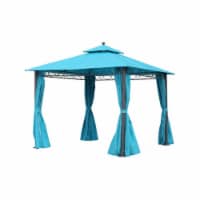 International Caravan YF-3290-AB 10 ft. Square Double Vented Gazebo with Drapes, Aqua Blue &