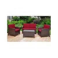 International Caravan Set of 4 Lisbon Resin Wicker/Steel Settee Group with Cushions International Caravan Set of 4 Lisbon Resin Wicker/Steel Settee Group with Cushions