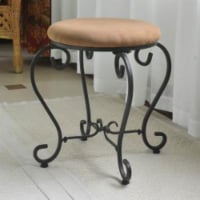 Round Iron Vanity Stool With Cushion -Saddle Brown
