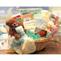 Deluxe Welcome Home Precious Baby Basket -Yellow/ Teal