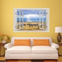VWAQ - Zebra Wall Decal - 3D Safari Sticker African Savannah Window View Decor - NWT18