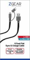 ZGear Extended Length USB-C and Micro USB Sync & Charge Cable - Gray/Black Perspective: Main