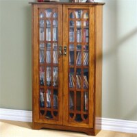 Pemberly Row 48  Window Pane Media Cabinet in Oak