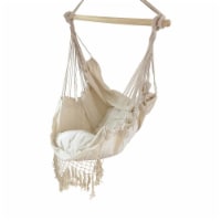 Aleko HC01-UNB Hanging Rope Swing Hammock Chair with Side Pocket & Wooden Spreader Bar, Ivory