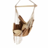 Aleko HC03-UNB Hanging Rope Swing Hammock Chair with Side Pocket & Wooden Spreader Bar, Khaki