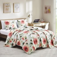 Marcielo 3 Piece Floral Printed Quilt Set Lightweight Bedspread Set Queen Perspective: Main