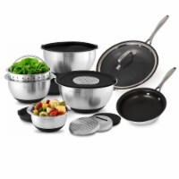 Wolfgang Puck 15-Piece Kitchen Essentials Set, Stainless Steel Skillets and Mixing Bowls, No