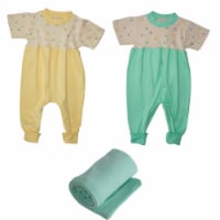 Zip Crotch Easy Change Jumpsuits - Zip Jumpsuit 1 Mint and 1 Yellow, Blanket Mint 0-6m