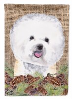 Carolines Treasures SC9047GF Bichon Frise Faux Burlap and Pine cones Garden Fla