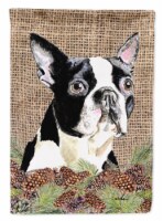 Carolines Treasures SC9051GF Boston Terrier Faux Burlap and Pine cones Flag Gar