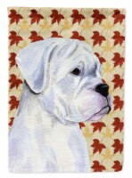 Carolines Treasures SS4347GF 15 x 15 in. Boxer White Fall Leaves Portrait Flag Garden Size