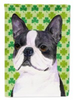 Boston Terrier St. Patrick's Day Shamrock Portrait Garden Flag