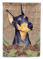 Carolines Treasures SS4085CHF Doberman on Faux Burlap with Pine Cones House Fla