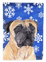 Carolines Treasures  SC9385CHF Mastiff Winter Snowflakes Holiday Flag Canvas Hou