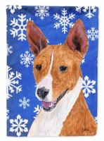 Carolines Treasures  SC9387CHF Basenji Winter Snowflakes Holiday Flag Canvas Hou