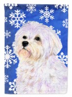 Carolines Treasures  SS4619CHF Maltese Winter Snowflakes Holiday Flag Canvas Hou