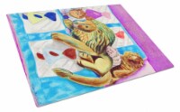 Pomeranian on the Couch with Toy Tiger Glass Cutting Board Large