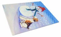 Carolines Treasures 7156LCB Snowman with Fox Terrier Glass Cutting Board Large