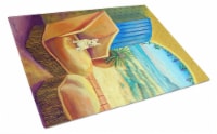 French Bulldog at the beach cottage Glass Cutting Board Large