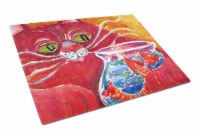 Carolines Treasures  6048LCB Big Red Cat at the fishbowl Glass Cutting Board Lar