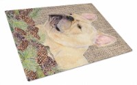 French Bulldog on Faux Burlap with Pine Cones Glass Cutting Board Large