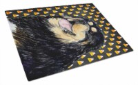 Tibetan Mastiff Candy Corn Halloween Portrait Glass Cutting Board Large
