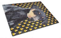 Doberman Natural Ears Candy Corn Halloween Portrait Glass Cutting Board Large